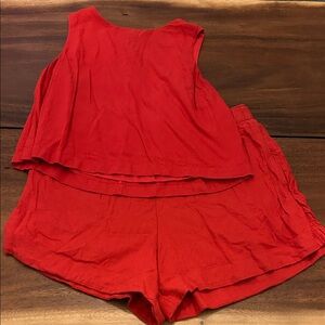Abercrombie & Fitch Red Linen Blend Tank and Shorts Set